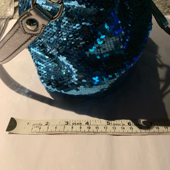 LIMITED EDITION COACH POPPY blue sequin bag with brushed silver leather straps - Picture 16 of 17